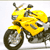 A 4-frame animated contact sheet showing a yellow motorcycle in different poses against a gray background.