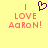Yellow background with pink text reading "I LOVE AaRON!" and a purple pixelated heart symbol above the text.