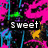 Pixelated digital artwork with vibrant pink, blue, green, and yellow colors featuring text overlays and a heart symbol.