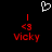 Pixelated red text 'vicky' with '<3' symbols above, a white heart outline at top center on black background.