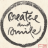 Circular grayscale icon with handwritten-style text reading 'Create a new' inside a thick border, pixelated rendering on light background.