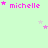 Pixelated text 'michelle' in pink with scattered stars on a light green background, animated to shift star positions.