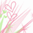 Pixelated pink and green floral design with interwoven heart shapes on a white background.