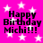 Bright pink background with white stars and black pixelated text reading "Happy Birthday Michi!!!" in four identical quadrants.