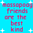 Pixelated text on a bright blue background with white star shapes, repeating 'massapooq friends are the best kind' in red and pink lettering.