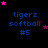 Blue text 'tigerz softball #5' on black background with pink and purple stars in various positions