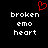 Red broken heart symbol above white text reading 'broken emo heart' on black background.