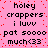 Pixelated text on pink background with red dots, repeating 'Holey crappers i luvv pat soooo much<33' in two