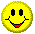 Four yellow circular pixel art faces with black eyes and red mouths in various expressions on a gray background.