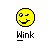 Static pixel art icon of a yellow winking smiley face with the word "Wink" below it on a gray background.