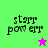 Four quadrant with green, purple, pink, and light purple backgrounds displaying pixelated text 'starr pow err' and a star symbol