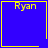 Four blue square with yellow borders display "Ryan" text; top-right has a heart, bottom-right has a star