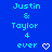Blue background with repeated text 'Justin & Taylor 4 ever' and changing heart symbols in three
