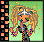 Pixelated character with long blonde hair, silver headband, and colorful accessories against light green background.