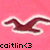 A pixelated dark red shape with white outline on pink background, below which is black text reading 'caitlin<3' in blocky font.