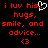 Red pixelated text on black background reads 'i luv his hugs, smile, and advice...' with a white heart symbol replacing 'his' and a red '<3' symbol below.