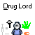 Pixel art contact sheet showing two animated frames of a drug-themed buddy icon with text and symbolic props.