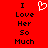 Red background with black pixelated text reading "I Love Her So Much" on both sides and a white heart symbol in the center.