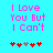 Pixelated text 'I Love You But I Can't' in pink on cyan background with red and brown heart icons below.