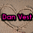 Pixelated image with pink text "Dan Vest" on black rectangular backgrounds over a brown textured backdrop.