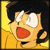 Pixelated character with black hair, wide white eyes, and a large red mouth against yellow background.