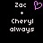 Black background with white pixelated text 'Zac', '+', 'Cheryl', and 'always' arranged in two , one featuring a pink heart symbol