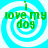 Four identical display green text 'i love my dog' over a cyan and white spiral background with no visible animation changes