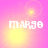 Pixelated text 'marge' on a pink and yellow gradient background with shifting light effects.