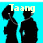 Two black silhouettes of people with afro hairstyles stand against a bright cyan background, one holding a book and the other with hands behind back.