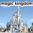 Two side-by-side pixelated images: left shows a castle with 'magic kingdom' text above, right shows a large sphere with 'epcot' text above.