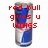 Static pixel art of a Red Bull can with red text overlay reading 'red bull gives u WINGS' in blocky font.