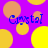Purple background with yellow and orange circles; blue text "Crystal" repeated four times in pixelated font.