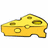 Pixelated cheese wedge with holes, yellow text reading SAY... CHEESE!! Joy to the world!!! on light background.