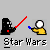 Animated sequence of two figures with white heads and yellow bodies holding red and blue lightsabers, performing a lightsaber duel beneath 'Star Wars' text.