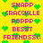 Yellow background with pink text and green heart shapes arranged in a repeating pattern.