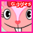 A 4-frame contact sheet of a pink cartoon animal character with large eyes, heart-shaped nose, and visible teeth across three animated frames showing text color variations.