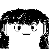 Pixelated character with black hair and braids showing sequential facial expressions including neutral, surprised, and red mouth states.