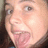 A pixelated image of a person sticking out their tongue on the left, with bright pink background and white text in multiple sections.