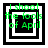 Green pixelated text "I shoot the fools of April" over black-and-white concentric squares in four variations.