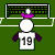 Animated soccer-themed icon showing a player with number 19 on a green field, saving a ball from a goal net with changing text overlays.