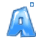 Four blue 3D letter A icons in a contact sheet with subtle animation variations across frames, each featuring white highlights and outlines on a gray background.