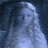 A woman with long blonde hair appears in multiple poses across a of , wearing a white dress and a silver headband with intricate patterns