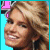 Pixelated image of a smiling woman with blonde hair on the left, next to cyan and pink text blocks reading "im so blonde they call me the next jessica simpson".