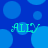 Blue background with light blue circles and four instances of 'ALLY' text in cyan with a small heart symbol.