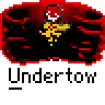 Animated contact sheet showing eight sequential frames of a buddy icon featuring a yellow stick figure with red and black background elements, each frame labeled "Undertow" below it.