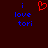 Dark red background with blue pixelated text reading "i love tori" on both sides of a red pixelated heart symbol.