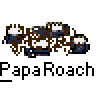 Animated contact sheet showing 16 frames of a Papa Roach-themed buddy icon with pixelated character sprites and explosion effects on gray background.
