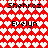 Red background with white heart pattern and black text reading Shehroz and Evelyn in multiple positions.
