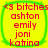 <3 bitches ashton emily joni katina text on yellow background with green border, four identical copies arranged in a