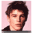 Pixelated static icon of a person with dark curly hair against a light pink background, wearing a dark top.
